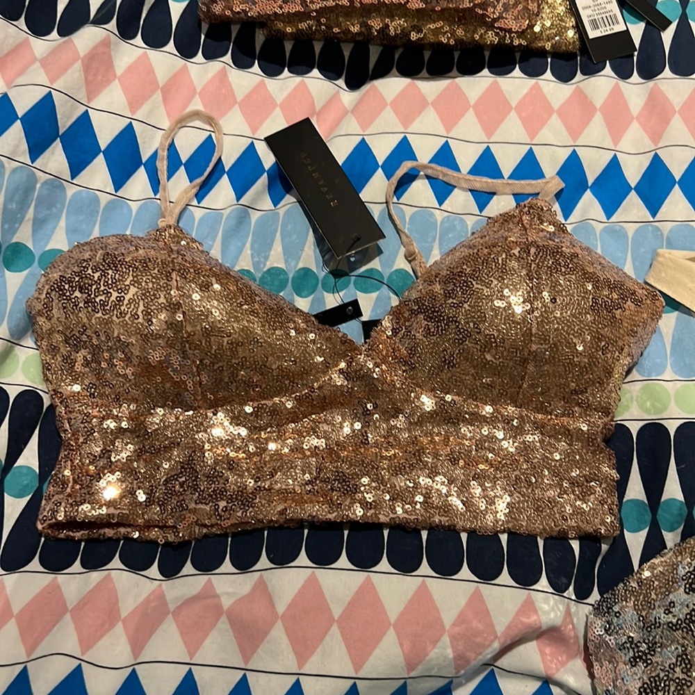 Sequin bra top ! Super short crop top. Zipper at back. Adjustable straps